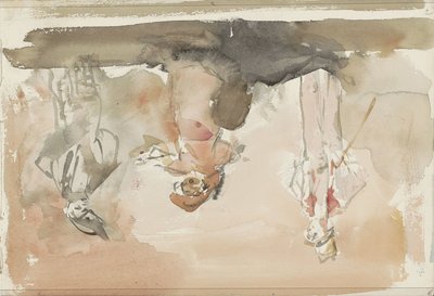 Drie artiesten op het toneel door Isaac Israels