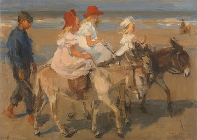 Ezelrijden op het strand. Om 1890-1901 door Isaac Israels