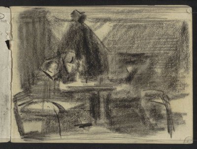 Figuren aan een tafel in een interieur door Isaac Israels