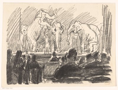 Optreden van olifanten op een podium door Isaac Israels
