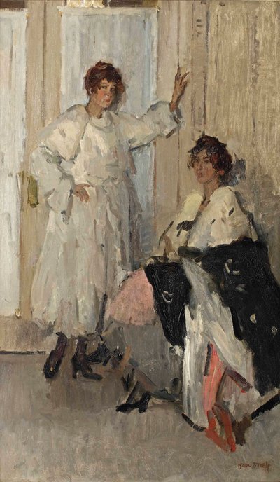 De Mannequins Ippy en Gertie bij Hirsch, Amsterdam, c.1915-17 door Isaac Israels