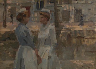 Twee dienstmeisjes aan een gracht door Isaac Israels