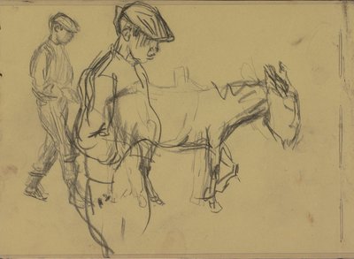 Twee studies van een ezeljongen en een ezel door Isaac Israels