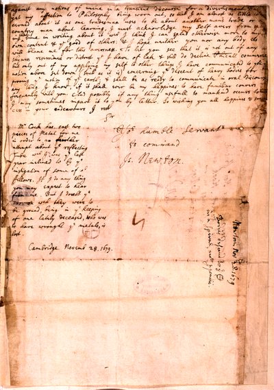 Brief geschreven door Isaac Newton, 28 november 1679 door Isaac Newton
