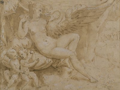 Leda en de zwaan door Isaac Oliver