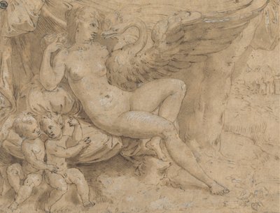 Leda en de Zwaan door Isaac Oliver