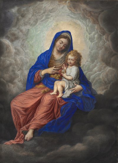 Madonna en kind in glorie c.1605-17 door Isaac Oliver