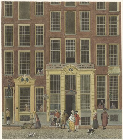 De boekhandel en het loterijkantoor van Jan de Groot in de Kalverstraat te Amsterdam door Isaac Ouwater