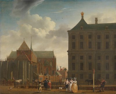 De Nieuwe Kerk en het stadhuis op de Dam in Amsterdam door Isaac Ouwater