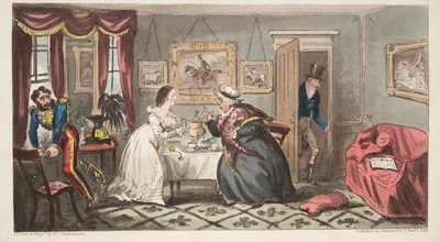 Een bad beau en fragiele belle of de heer B. en juffrouw L., uit The English Spy, uitgegeven 1824 door Isaac Robert Cruikshank