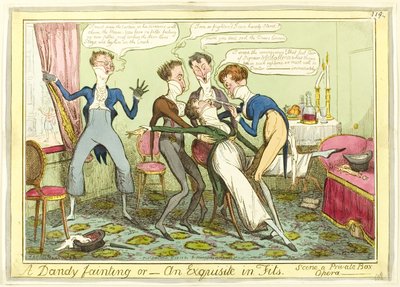 Een dandy die flauwvalt door Isaac Robert Cruikshank