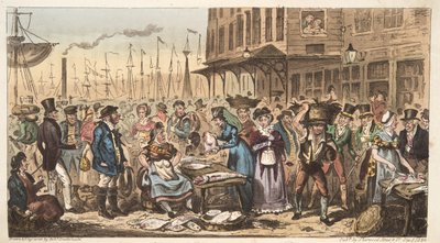 Een pretje in het hoge leven, of een bezoek aan Billingsgate, uit The English Spy, uitgegeven 1824 door Isaac Robert Cruikshank