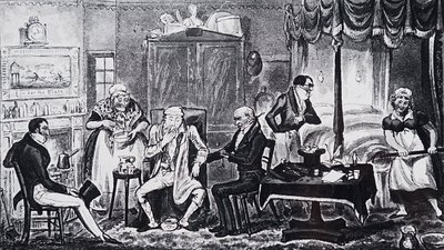 Een man die lijdt aan de gevolgen van overdaad door Isaac Robert Cruikshank
