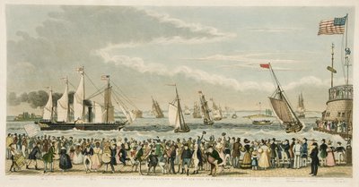 Aankomst van het Grote Westelijke Stoomschip, bij New York op maandag 23 april 1838, uitgegeven 1842 door Isaac Robert Cruikshank