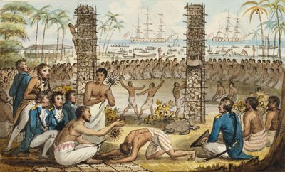 Kapitein Cook op het Eiland Otaheite, uit de Reizen van Kapitein Cook door Isaac Robert Cruikshank