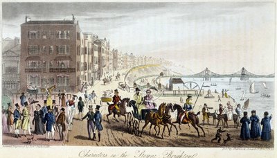 Personages op de Brighton - in The English Spy door Charles Molloy Westmacott, tekening door Robert Cruikshank, Londen Editie door Isaac Robert Cruikshank