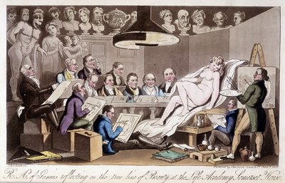 Tekencursus voor volwassenen. In "The English Spy" door Charles Molloy Westmacott. Tekening door Robert Guikshand door Isaac Robert Cruikshank