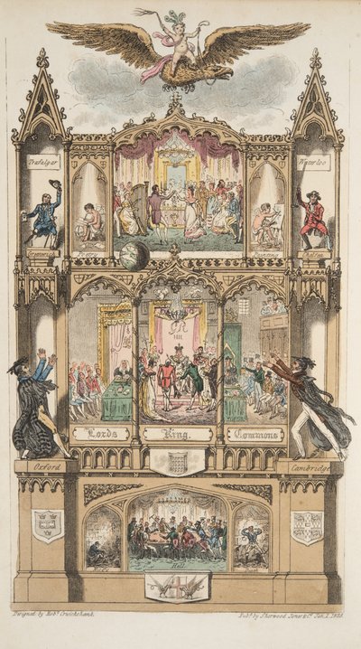 Frontispice, uit The English Spy, gepubliceerd 1824 door Isaac Robert Cruikshank