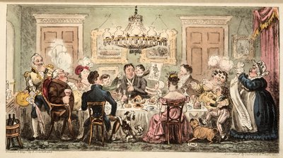 Liston en de Lammetjes of het dinerfeest van de burgers, uit The English Spy, uitgegeven 1824 door Isaac Robert Cruikshank