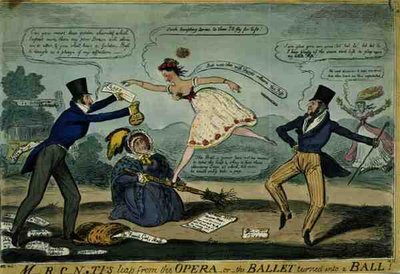De sprong van M.RC.N...TI uit de opera, of het ballet veranderd in een bal door Isaac Robert Cruikshank