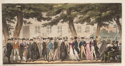 Show zondag, een uitzicht in de brede wandeling, Christ Church Meadows, Oxford, uit The English Spy, gepubliceerd 1824 door Isaac Robert Cruikshank