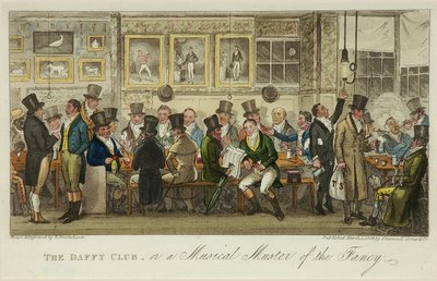 The Daffy Club, of een Muzikale Muster van de Fancy, gepubliceerd in 1824 door Isaac Robert Cruikshank