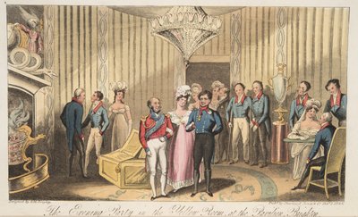 Het avondfeest in het paviljoen, Brighton, uit The English Spy, gepubliceerd 1824 door Isaac Robert Cruikshank