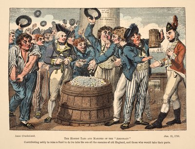 De eerlijke zeelieden en mariniers van de Argonaut, uitgegeven 1798 door Isaac Robert Cruikshank