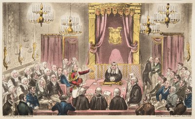 Het Hogerhuis in Hevige Debat, uit The English Spy, gepubliceerd 1824 door Isaac Robert Cruikshank