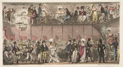 De koninklijke salon, Piccadilly, of een uur na de opera, uit The English Spy, gepubliceerd 1824 door Isaac Robert Cruikshank