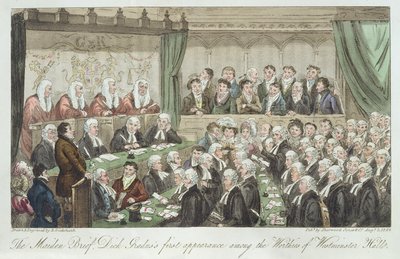 De eerste verschijning van Dick Gradus onder de waardigen van Westminster Hall, gepubliceerd 1824 door Isaac Robert Cruikshank