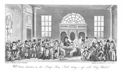 Bekende personages in de Pump Room, Bath, een slokje nemend met koning Bladud door Isaac Robert Cruikshank
