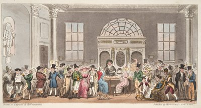 Bekende bezoekers van de Pump Room, Bath, een slokje nemend met Koning Bladud, uit The English Spy, gepubliceerd 1824 door Isaac Robert Cruikshank