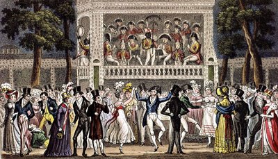 Een bal in Vauxhall tuin in Londen ca. 1830, gravure door Isaac Robert & George (1792 1878) Cruikshank