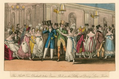 De eerbiedwaardige Tom Dashall en zijn neef Bob in de lobby van het Drury Lane Theatre, Londen door Isaac, Robert and George Cruikshank