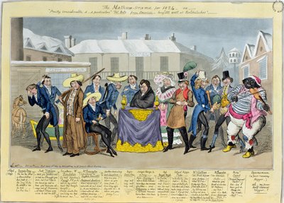 De Mathew-Orama voor 1824, uitgegeven door G. Humphrey, 1824 (gekleurde ets) door Isaac, Robert and George Cruikshank