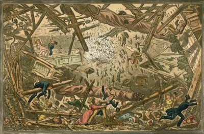 Het instorten van het New Brunswick Theatre, 28 februari 1828 door Isaac, Robert and George Cruikshank