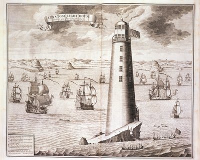 De Eddystone vuurtoren, gegraveerd door Hendrick Hulsbergh, 1713 door Isaac Sailmaker