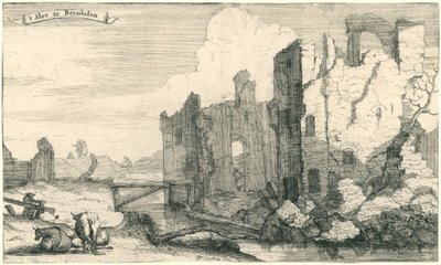 Het slot bij Breukelen, verwoest door de Fransen in 1672 door Isaac Sorious