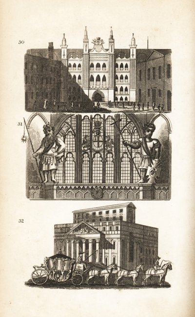 London Guildhall, Gog en Magog en het Mansion House door Isaac Taylor