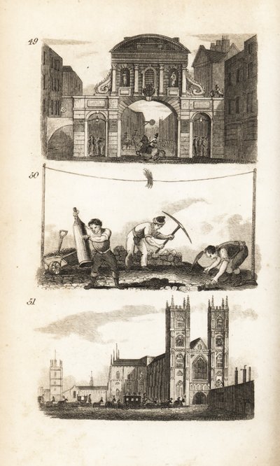 Temple Bar, Paviors en Westminster Abbey door Isaac Taylor