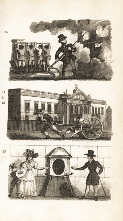 De Brandweerwagen, Goederen op een Kar, Oost-Indisch Huis en Londen Steen door Isaac Taylor