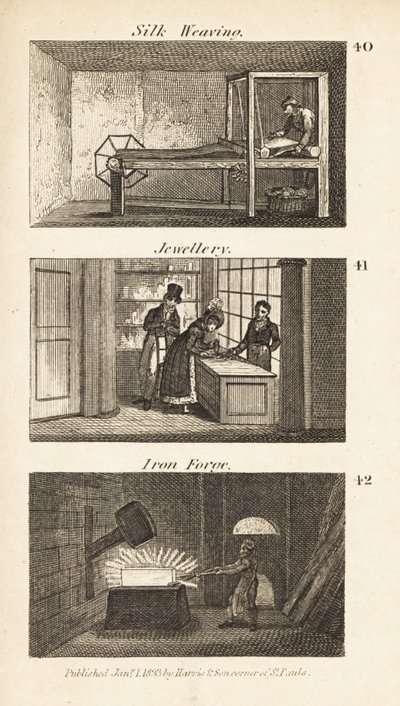 Ambachten in Regency Engeland: zijdeweven, juwelen en ijzersmederij door Isaac Taylor