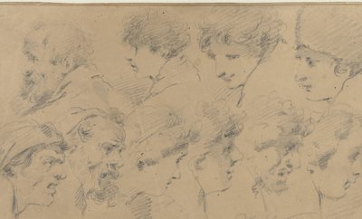 Studieblad met tien koppen door Isaac Walraven (possibly)