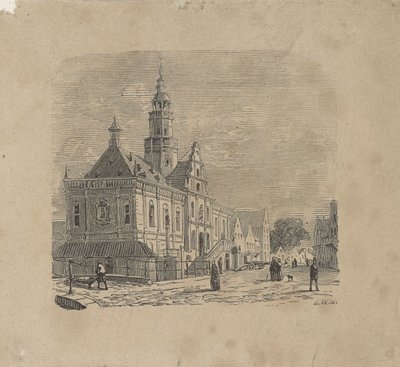 Gezicht op het stadhuis te Bolsward door Isaac Weissenbruch