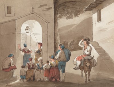 Na Pinnelli - Groep boeren buiten een kerk door Isaac Weld