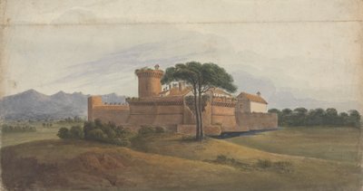 Kasteel van Ostia met bergen in de verte door Isaac Weld