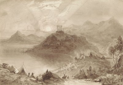 Klassiek landschap met tempel door Isaac Weld