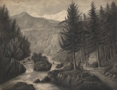 Op de Zwcilutzen - nabij Interlaken, kanton Bern, de Jungfrau in de verte door Isaac Weld