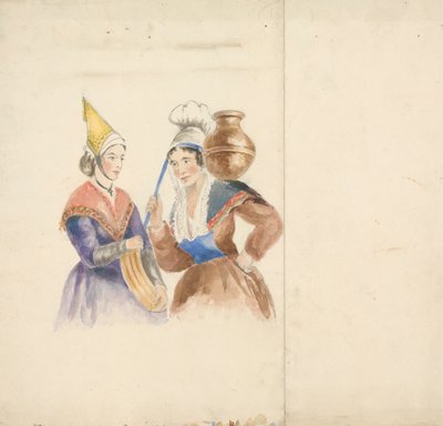 Twee vrouwen in kleurrijke kostuums door Isaac Weld